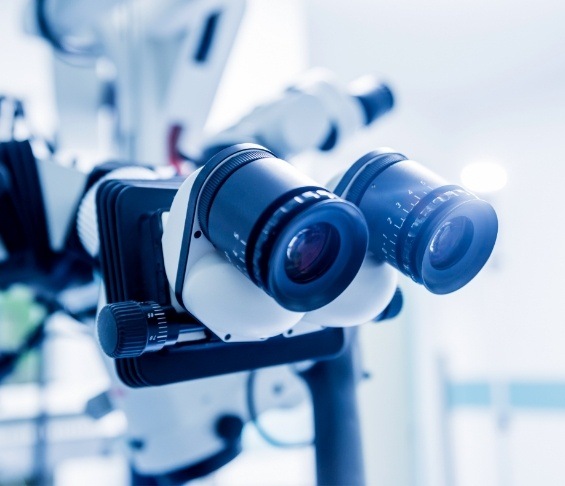 Close up of binoculars on microscope